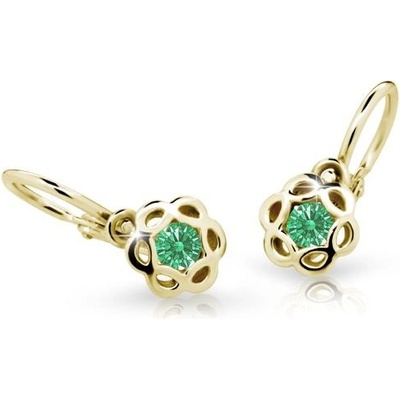Danfil dětské náušnice kytičky C2179 ze žlutého zlata s kamínkem Emerald Green zapínání brizura