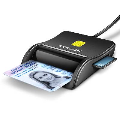 AXAGON CRE-SM3SD, USB-A FlatReader 4-slot čtečka Smart card (eObčanka) + SD/microSD/SIM, kabel 1.3 m - CRE-SM3SD