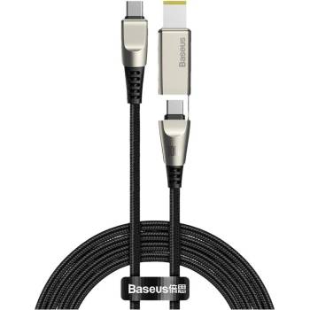 Baseus 2-in-1 USB-C & Lenovo Square Plug Cable - USB-C кабел с допълнителен адаптер за Lenovo лаптопи и бързо зареждане на устройства с USB-C порт (200 см) (черен)