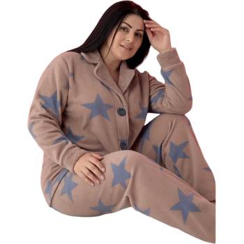 Image 1 of Макси поларена пижама в светлокафяво със звезди