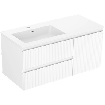 Mexen Rivel 100 см шкаф за баня с мивка Otis ляв, 2S, 1D, набразден, бял мат (91A23-10047-3-BBFFF01-W18L01)