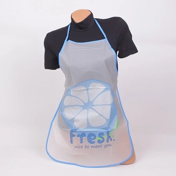 Image 1 of Найлонова готварска престилка в бяло и синьо с лимон