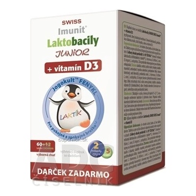 Laktobacily JUNIOR SWISS Imunit + vitamín D3 tbl 60+12 zadarmo 72 ks