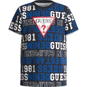 GUESS Тениска с къс ръкав в синьо за мини момче Guess покрита с много надписи