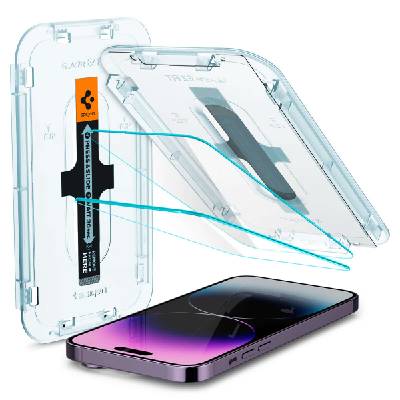 2 броя калени стъклени защитни покрития за дисплея на iPhone 14 Pro - Spigen Glas. tR EZ Fit Tempered Glass 2 Pack (прозрачен) (AGL05214)