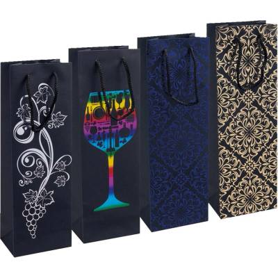 Taška papírová dárková 12 x 35 x 8 cm Ornament, na 1 láhev, mix motivů