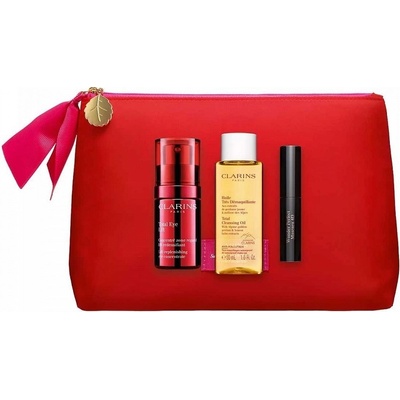 Clarins Total Eye Lift Routine oční krém 15 ml + řasenka Wonder Perfect Mascara 4D 3 ml 01 Perfect Black + odličovač tváře Total Cleansing Oil 50 ml + kosmetická taštička dárková sada