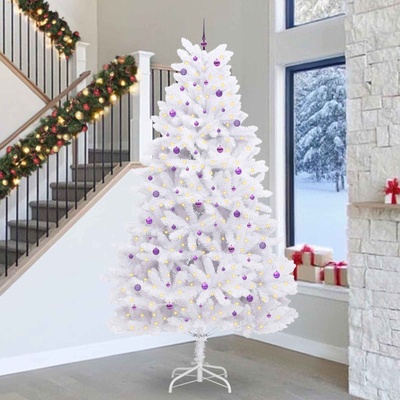 vidaXL Изкуствено коледно дърво с хингед Бяло 300 cm PVC и стомана (3426636)