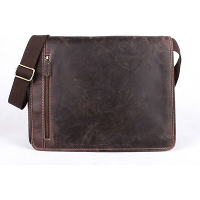 Tříoddílová velká kožená tmavěhladká crossbody taška HGL no. 6021 hnědá