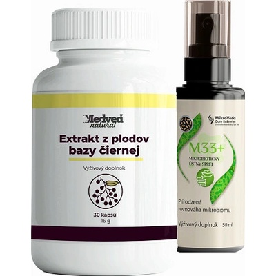 Medveď Natural Extrakt z plodov bazy čiernej 30 a M33+ probiotický sprej 50 ml kapsúl