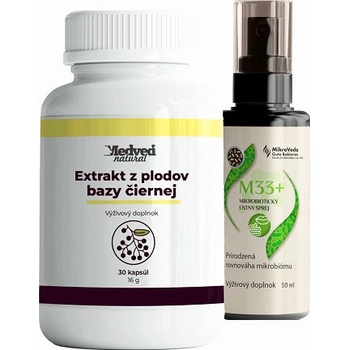 Medveď Natural Extrakt z plodov bazy čiernej 30 a M33+ probiotický sprej 50 ml kapsúl
