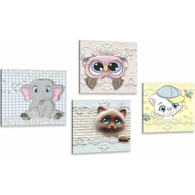 Set obrazů zvířátka v dětském provedení - 4x 60x60