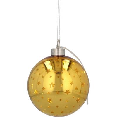 Pro-Tech shop Sklenená vianočná guľa s LED 10cm zlatá s hviezdičkami 69609