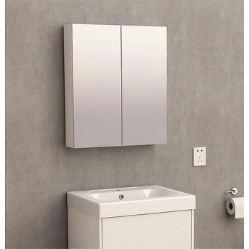 Горен шкаф за баня с огледало ICP 6049-2/6070 WHITE Inter Ceramic, 60x70x13.5см, 2 врати, PVC, бял (6049-2)
