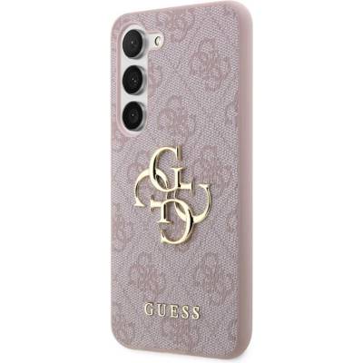 GUESS Saffiano 4G Metal Logo Leather Hard Case - дизайнерски кожен кейс за Samsung Galaxy S23 (розов)