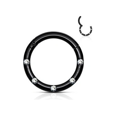 Šperky4U Černý piercing kruh segment čiré kameny K01058-K