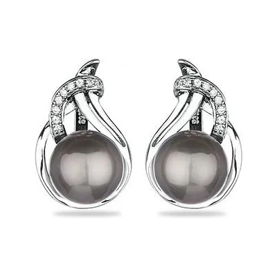 Swan Сребърни обици с естествена перла от Таити и циркон TA10E Swan