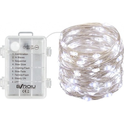 Senzanakupy Vánoční mikro řetěz na baterie 10 m 100 led studená bílá