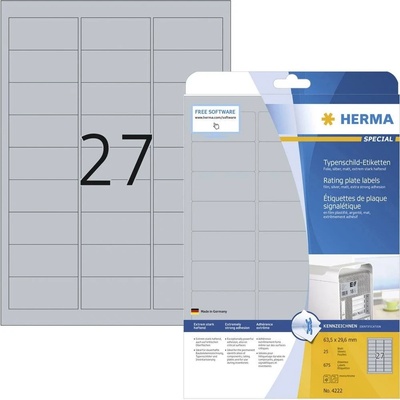 Herma 4222 etikety 63.5 x 29.6 mm prehľad produktov fólie strieborná 675 ks trvalé typové štítky laser, kópie