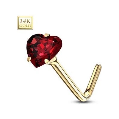 Šperky4U zlatý piercing do nosu červený zirkon ZL01192R-YG