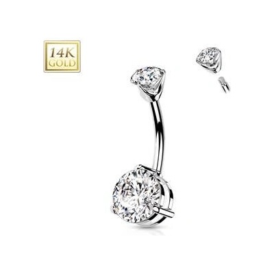 Šperky4U zlatý piercing do pupíku kulatý zirkon ZL01227-WG