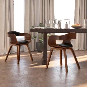 vidaXL Трапезни столове, 2 бр, черно, извито дърво и изкуствена кожа (3092377)
