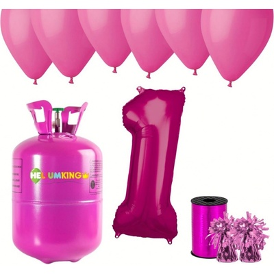 HeliumKing Helium párty set na 1. narozeniny s růžovými balóny