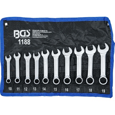 BGS technic Očkoploché klíče extra krátké, velikosti 10-19 mm, sada 10 ks v obalu - BGS 1188
