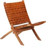 vidaXL Сгъваем стол, кръстосани ивици, кафяв, естествена кожа (246365)