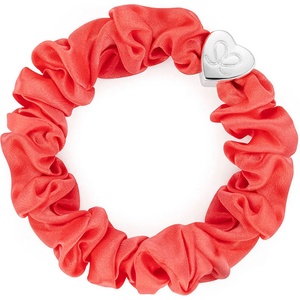 By Eloise London Silver Heart Silk Scrunchie цвят Neon Peach