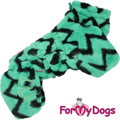 FOR MY DOGS Zateplený plyšový overal ZIG ZAG GREEN