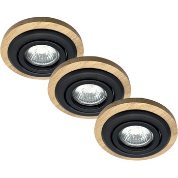 LAMKUR Комплект от 3 вградени таванни осветителни тела TOBBY 1xGU10/20W/230V Ø 11, 5 cm дъб/черен (LA56210)