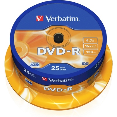 Verbatim Оптичен носител Verbatim - DVD-R AZO 4.7GB 16X, Matt Silver Surface, 25 броя (43522)