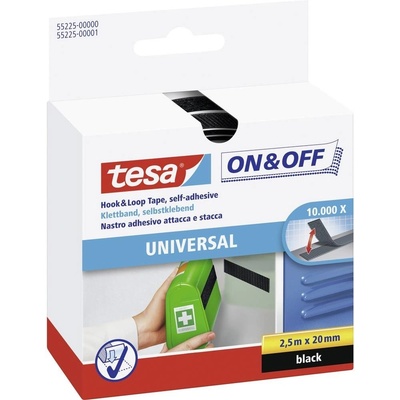 TESA On & Off 55225-00-01 pásik so suchým zipsom, lepiaci, háčiková a flaušová časť, (d x š x v) 2500 mm x 20 mm x 2.5 m, čierna, 1 ks; 55225-00-01