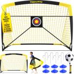 Happy Jump Pop-Up Football Goals - 152x110 cm, 2 goals, black yellow with ball, pump, cone & target | Complete training set for garden & family - Z2500800BQ1 (B0F4XFHFLK)