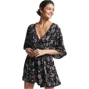 SUPERDRY Vintage Beach short sleeve romper - Black (Olivia Paisley Black)