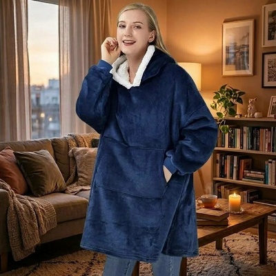 VERK Televizní deka s rukávy a kapucí Huggle Hoodie blue