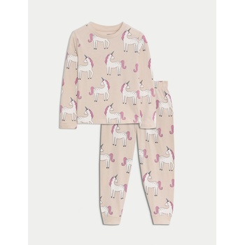 Marks & Spencer Пижама от чист памук с принт на еднорог (12 месеца - 8 години) Marks & Spencer кремав Marks & Spencer | Bezhov | Момчешки | 2-3 години