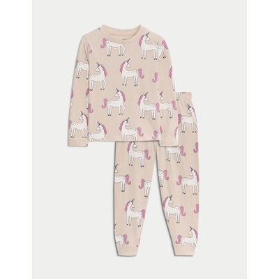 Marks & Spencer Пижама от чист памук с принт на еднорог (12 месеца - 8 години) Marks & Spencer кремав Marks & Spencer | Bezhov | Момчешки | 2-3 години