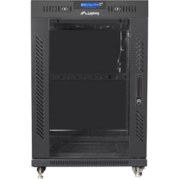 Lanberg rack cabinet 19" free-standing 15U/600x600 (flat pack) with glass door lcd black v2 (FF01-6615-12BL)