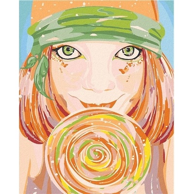 zuty Malování podle čísel Zelenooká žena a lízátko 40 x 50 cm vypnuté plátno na rám