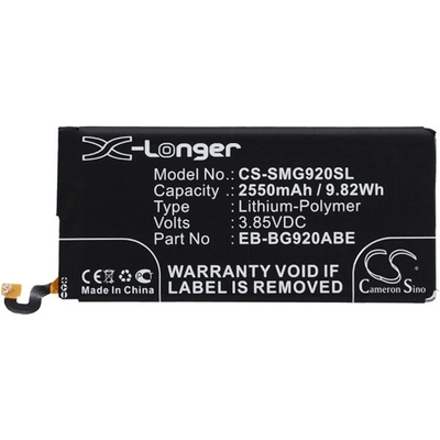 Cameron Sino Samsung S6 CAMERON SINO Li-Polymer батерия 3.85V/2550mAh, съвместима със Samsung EB-BG920ABE, BLACK CS-SMG920SL (CS-SMG920SL)