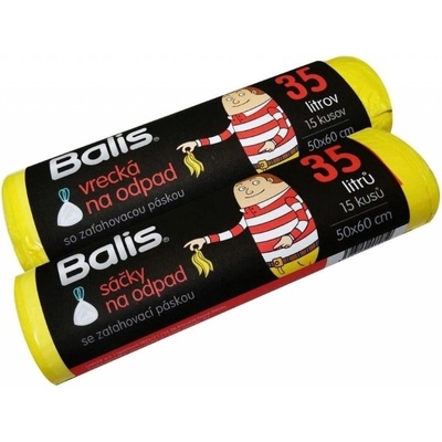 Balis Pytel na odpad zatahovací 50x60 cm 35 l 11 µm 15 ks žlutý