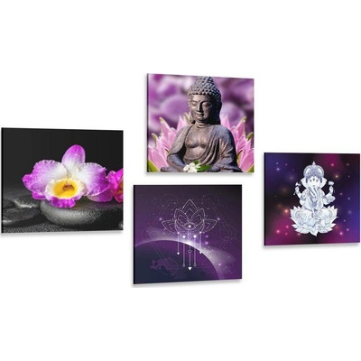 Set obrazů Feng Shui ve fialovém provedení - 4x 60x60