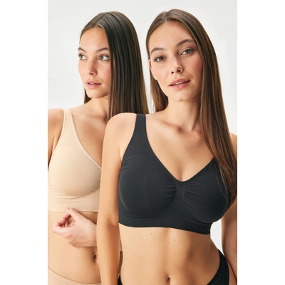 Astratex 2PACK Podprsenka Flexi Khloe nevystužená bezšvová čierno-béžová