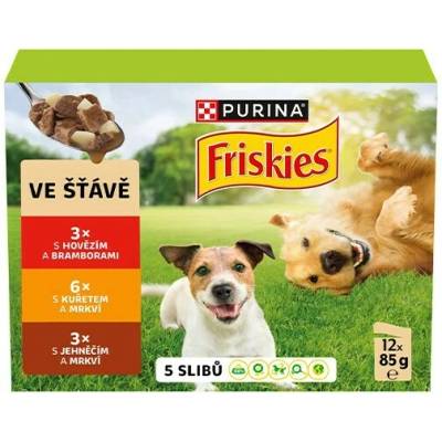 Friskies Dog Adult Multipack hovädzie a kura a jahňa v šťave 12 x 85 g