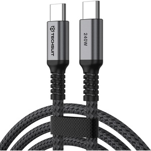 Techsuit Кабел за данни Techsuit Premium Data Cable TitanSync Pro (CX2) - Type-C към Type-C, PD240W, 480Mbps, E-marker Chip, 2m - Сив