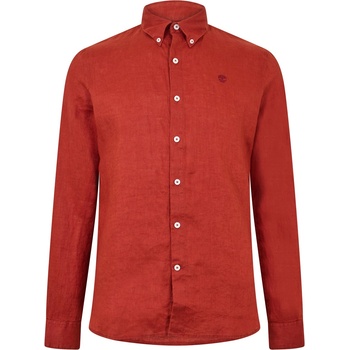 Timberland Риза Timberland Men's Mill Brook Linen Leaf Green Long-Sleeve Plain Shirt - Burnt Henna