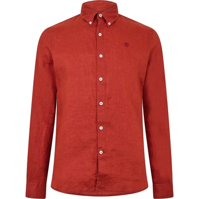 Timberland Риза Timberland Men's Mill Brook Linen Leaf Green Long-Sleeve Plain Shirt - Burnt Henna