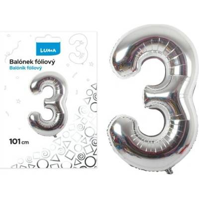 LUMA Balónek foliový č. 3 STŘÍBRNÝ 101 cm